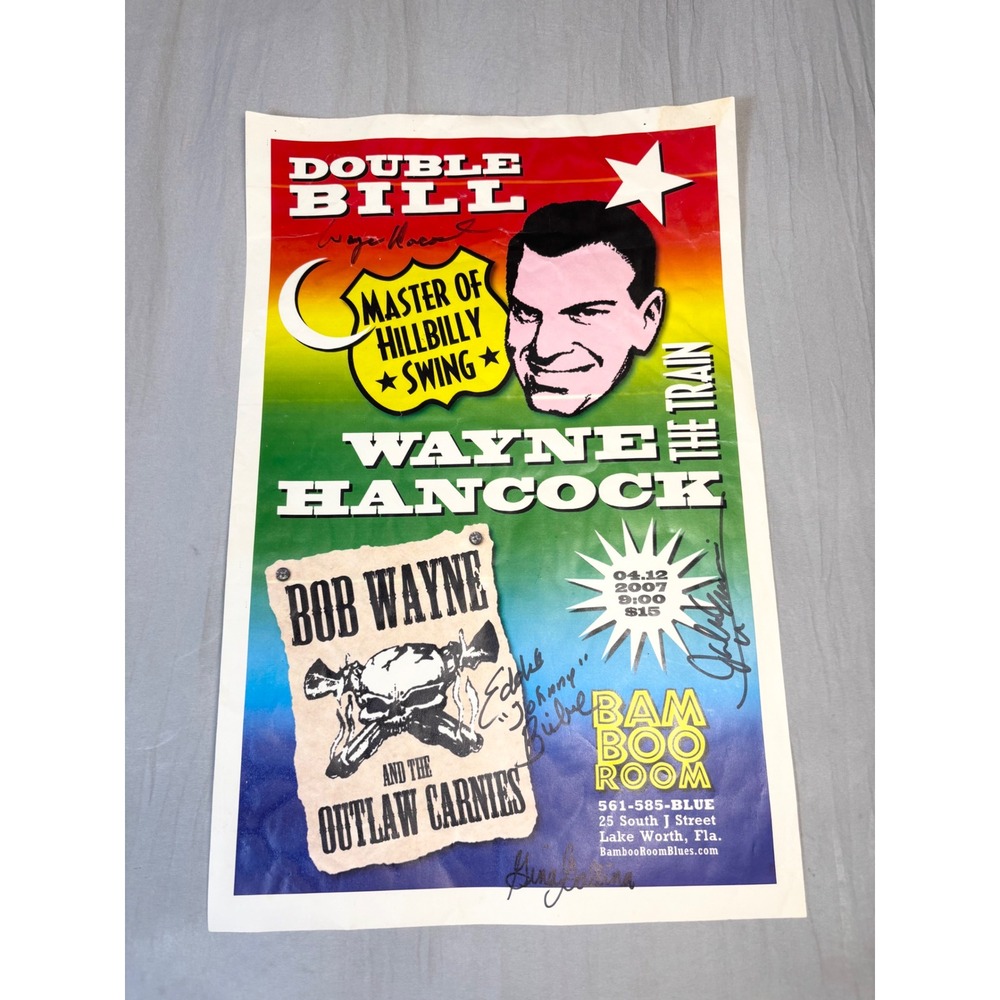 Signed Wayne Hancock  2007 Bamboo Room Concert Poster lake worth Florida